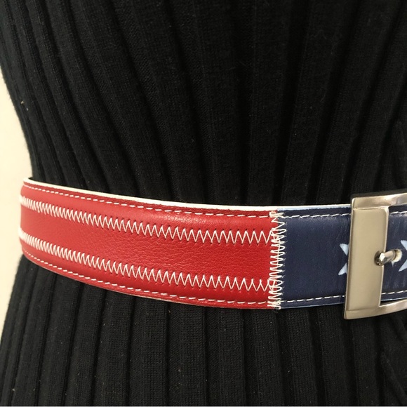 Vintage Sz L Patriotic Country Western Leather Belt - Picture 2 of 14